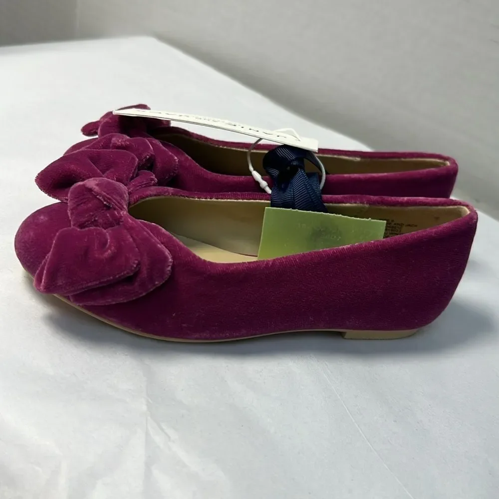 Janie and Jack 100048212 Velvet Bow Ballet Flat Burgundy Raspberry NWT